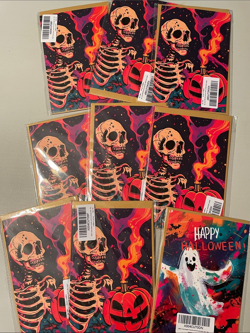 Halloween Skeleton & Jack-O'-Lantern Greeting Cards - Multicolor 9ct New